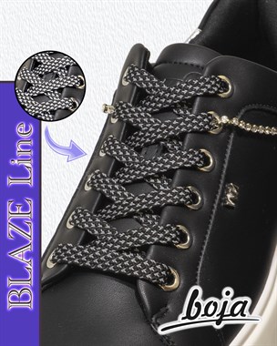 Шнурки для обуви BOJA (BLAZE Line), плоские, черные светоотражающие, 100 см, для кроссовок; ботинок; кед; бутсов; сапог, НЕ эластичные; НЕ резиновые; НЕ силиконовые; БЕЗ фиксаторов